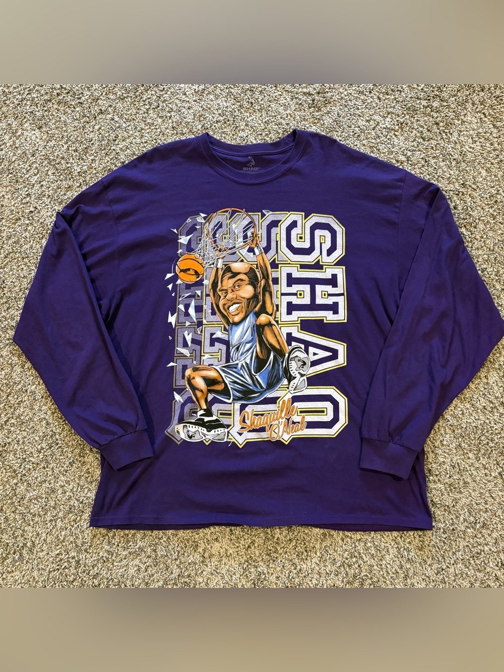 Y2K Shaq XXL Long Sleeve T-shirt Purple 100% Cotton Streetwear Shaquille O’Neal